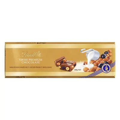 Lindt SWISS PREMIUM CHOCOLATE Milk Raisins Hazelnut 300g