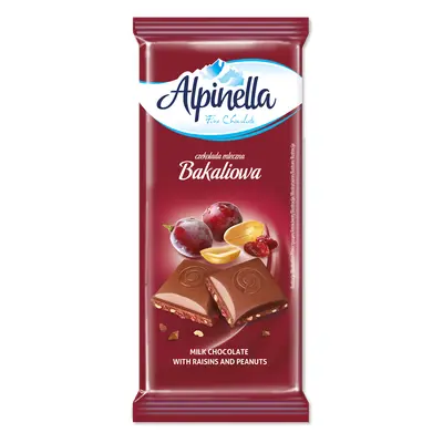 Alpinella Czekolada mleczna z rodzynkami i orzeszkami arachidowymi 90 g