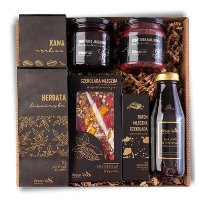 Kosz box prezentowy prezent upominek herbata kawa konfitury czekolada baton