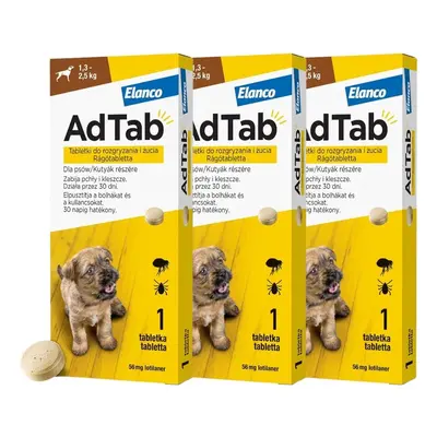 ELANCO AdTab 56 mg 3 tabletki na kleszcze i pchły do rozgryzania i żucia dla psów (1,3-2,5 kg)