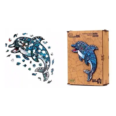 Puzzle drewniane 84 elementów. Delfin
