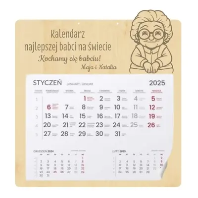 Personalizowany, grawerowany kalendarz dla babci z imionami wnuków - prezent na Dzień Babci, uro