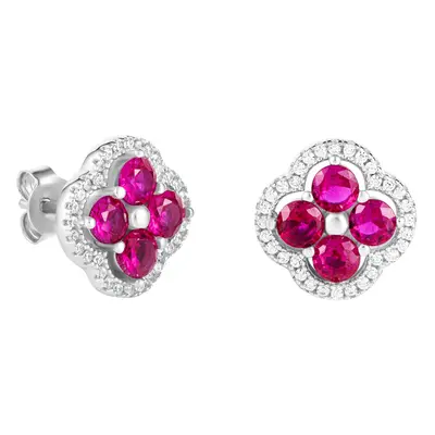 Kolczyki Daisy Pink Białe Złoto Kwiat S925