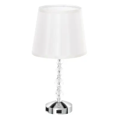 HOMCOM Kristalowa Lampka Stołowa, Dotykowy Przełącznik, Port USB, Ø23x45 cm, Srebrny