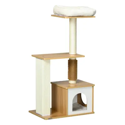 PawHut Drapak dla kota, koci domek, kocie łóżko, platforma, 59,5 cm x 39,5 cm x 114 cm, Brąz + B