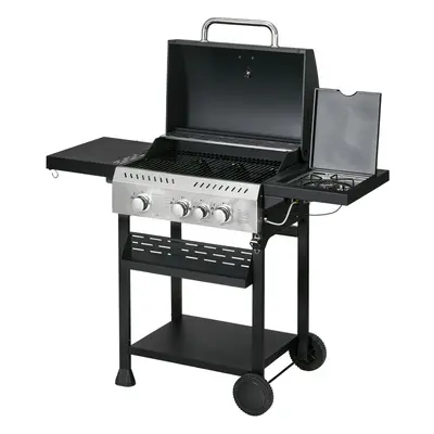Outsunny Grill Gazowy, BBQ-Grill, 4 Główne Palniki, 1 Boczny Palnik, 1 Płyta Grzewcza; 123 x 52 