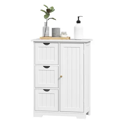 HOMCOM Szafka Łazienkowa, Komoda Łazienkowa, 3 Szuflady, Regal, MDF, Biała