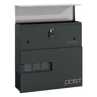 HOMCOM Skrzynka pocztowa, montaż ścienny, Zamykana, Okienko, Stal, Szara