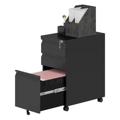 Vinsetto Metalowa szafka na dokumenty, 3 szuflady, na kółkach, Zamykana, Czarna