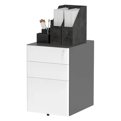 Vinsetto Szafka na dokumenty, kontener na kółkach, 3 szuflady i miejsce na segregatory, zamek, s