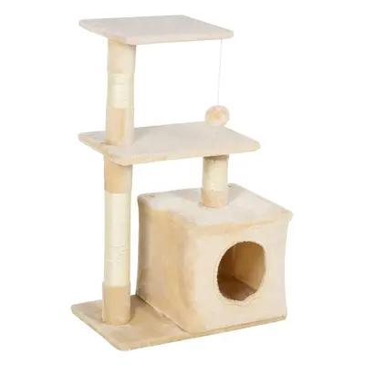 PawHut Drapak dla kotów z zabawką - Centrum rozrywki, pluszowe platformy i jaskinia, beżowy