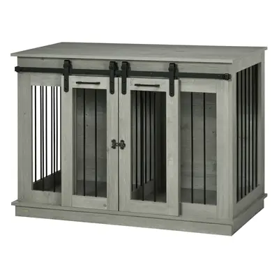 PawHut Klatka dla psów z 2 drzwiami, transporter dla psów, wytrzymały design, zamykana, Szary