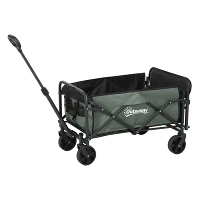 Outsunny Wózek Transportowy 90 kg Składany z Wyjmowaną Płachtą, Rączką, Kołami 72 Litry Zielony