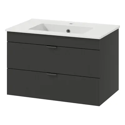 HOMCOM Szafka pod umywalkę Wisząca szafka z ceramiczną umywalką, Szuflady Soft-Close, Czarna