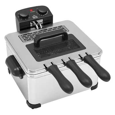 HOMCOM Frytkownica, 5L Pojemności Oleju, Timer, Okno, 2000W Moc, Kolor Srebrny