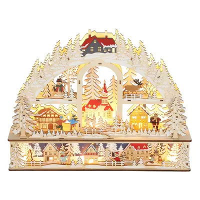 HOMCOM Wioska świąteczna z podświetleniem LED, 45 cm z bałwanem, reniferem i drzewkami, drewno n