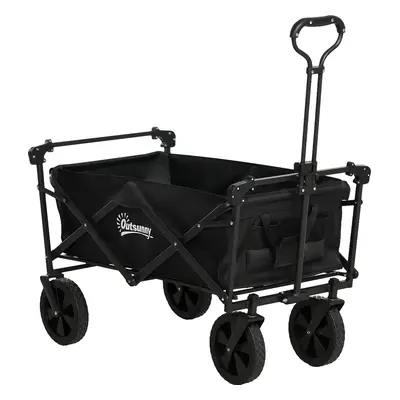 Outsunny Wózek Składany z Dachem, Wózek Transportowy z Uchwytem, Wózek Ogrodowy z Torbą, Wytrzymałość do 100 kg, Oxford, Czarny