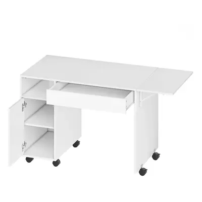 HOMCOM Mobilne biurko komputerowe na kółkach, składane biurko z szafką i szufladą, płyta wiórowa