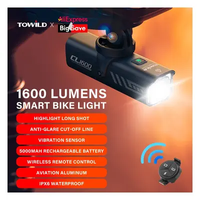 TOWILD CL1600LM Lampka Rowerowa 5000mAh Światło Rowerowe IPX6 Latarka Aluminiowa Przednia Lampa 