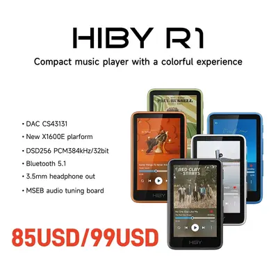 HiBy R1 HiFi Audio Odtwarzacz muzyczny MP3 USB DAC WiFi Bluetooth 5.1 DSD256 PCM384kHz/32bit X1600E CS43131 MSEB Radio interneto