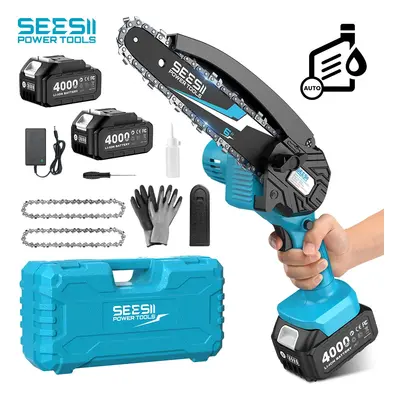 SEESII 6'' Akumulatorowa Mini Piła Łańcuchowa 15.2cm Elektryczna Piła Akumulatorowa do Obróbki Drewna i Przycinania Ogrodu Pasuj