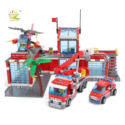 HUIQIBAO 774 sztuk miejska straż pożarna Model klocki chłopcy strażak ciężarówka edukacyjne kloc