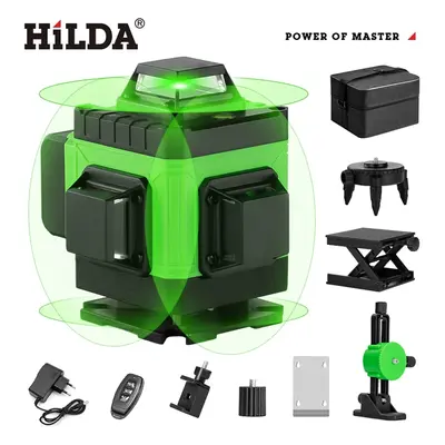 HILDA 4D 16-liniowa zielona poziomica laserowa Samopoziomująca 360 prezent dla mężczyzn Poziomy 
