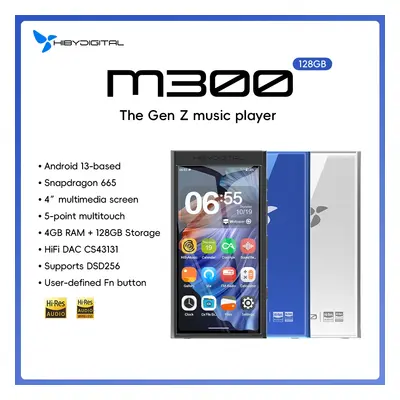 HiBy Digital M300 Android 13 Odtwarzacz muzyczny MP3 HiFi Audio Bluetooth WiFi DSD256 Radio FM Podwójny mikrofon Wbudowany głośn