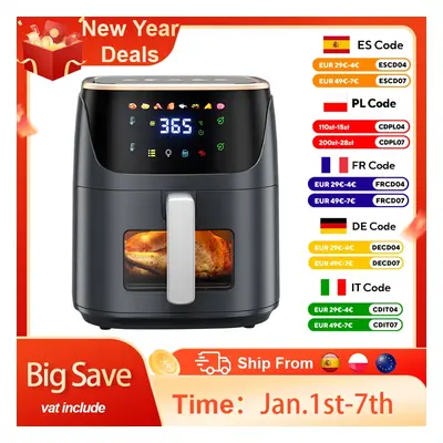 Frytkownica beztłuszczowa Patbrela 7L 1500W Max200 ° Elektryczne frytkownice powietrzne z okienkiem dla łatwego podglądu, o 8 pr