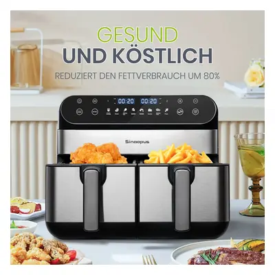 Frytkownica beztłuszczowa 10L z podwójnym koszem, łatwe smażenie, ekran dotykowy, elektryczna frytkownica 2400W, regulowany czas