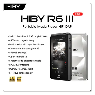 HiBy R6III 2025 / R6 Gen 3 Android 12 Odtwarzacz muzyczny MP3 USB DAC HIFI WiFi Bluetooth 5.0 CS43198 *4 MQA16x DSD512 PCM768 45