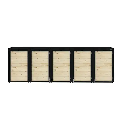 Obudowa na 5 kosze na śmieci - RecyBox 05 WOOD - Czarny - 240 l