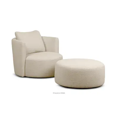 Fotel i puf obrotowy boucle jasnobeżowy baranek RAGGI