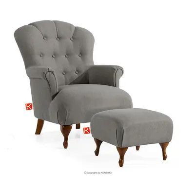 Klasyczny fotel i puf popielaty tkanina pleciona TOMIS