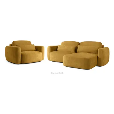 Narożnik prawy i fotel w stylu japońskim szenil żółty ELOSA