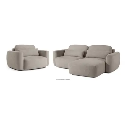 Narożnik prawy i fotel w stylu japandi boucle szary ELOSA