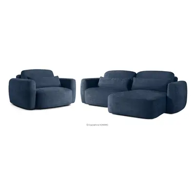 Narożnik prawy i fotel w stylu japońskim szenil granatowy ELOSA